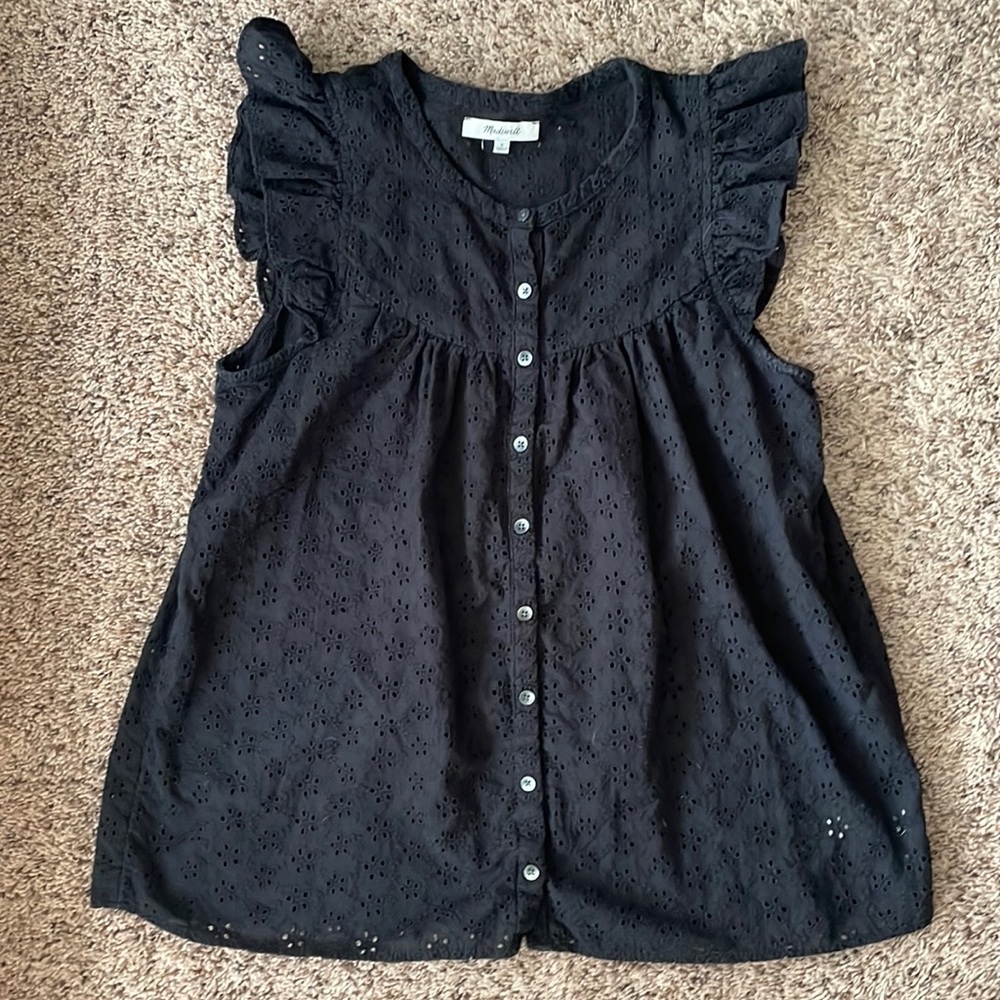 Madewell black eyelet blouse